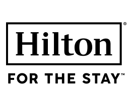 Hilton logo with the words "Hilton" inside a rectangle above the text "FOR THE STAY" in bold uppercase letters.